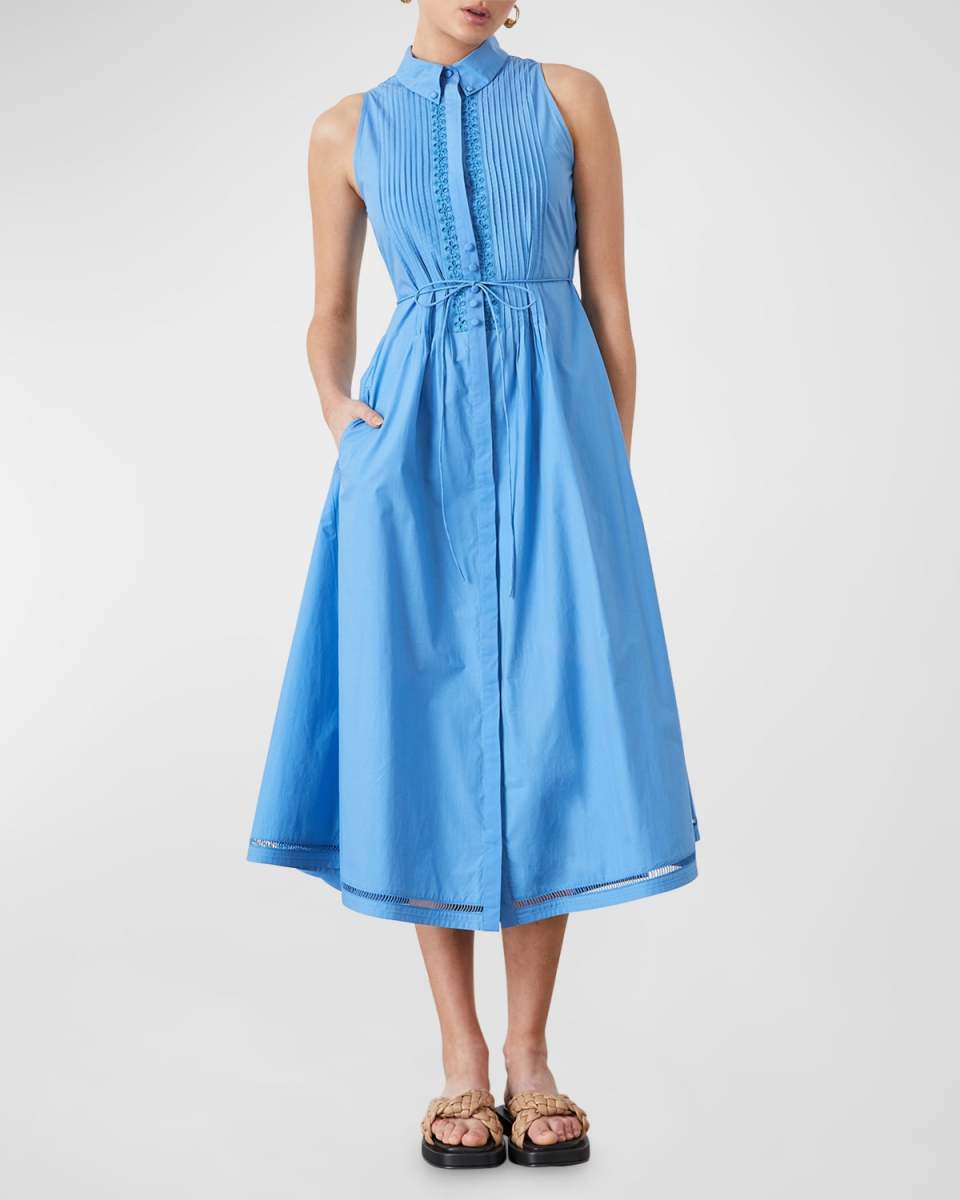 Agnes Sleeveless Lace-Trim Midi Shirtdress
